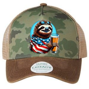 Sloth Holding Beer Usa Flag Legacy Tie Dye Trucker Hat