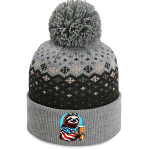 Sloth Holding Beer Usa Flag The Baniff Cuffed Pom Beanie