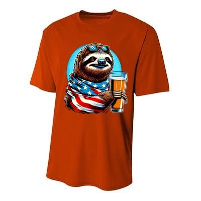 Sloth Holding Beer Usa Flag Performance Sprint T-Shirt