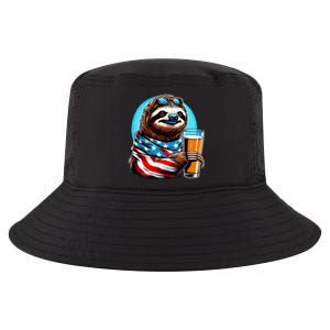 Sloth Holding Beer Usa Flag Cool Comfort Performance Bucket Hat