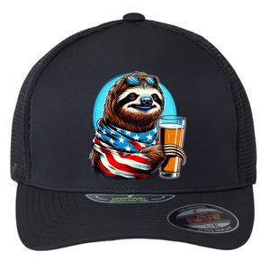 Sloth Holding Beer Usa Flag Flexfit Unipanel Trucker Cap