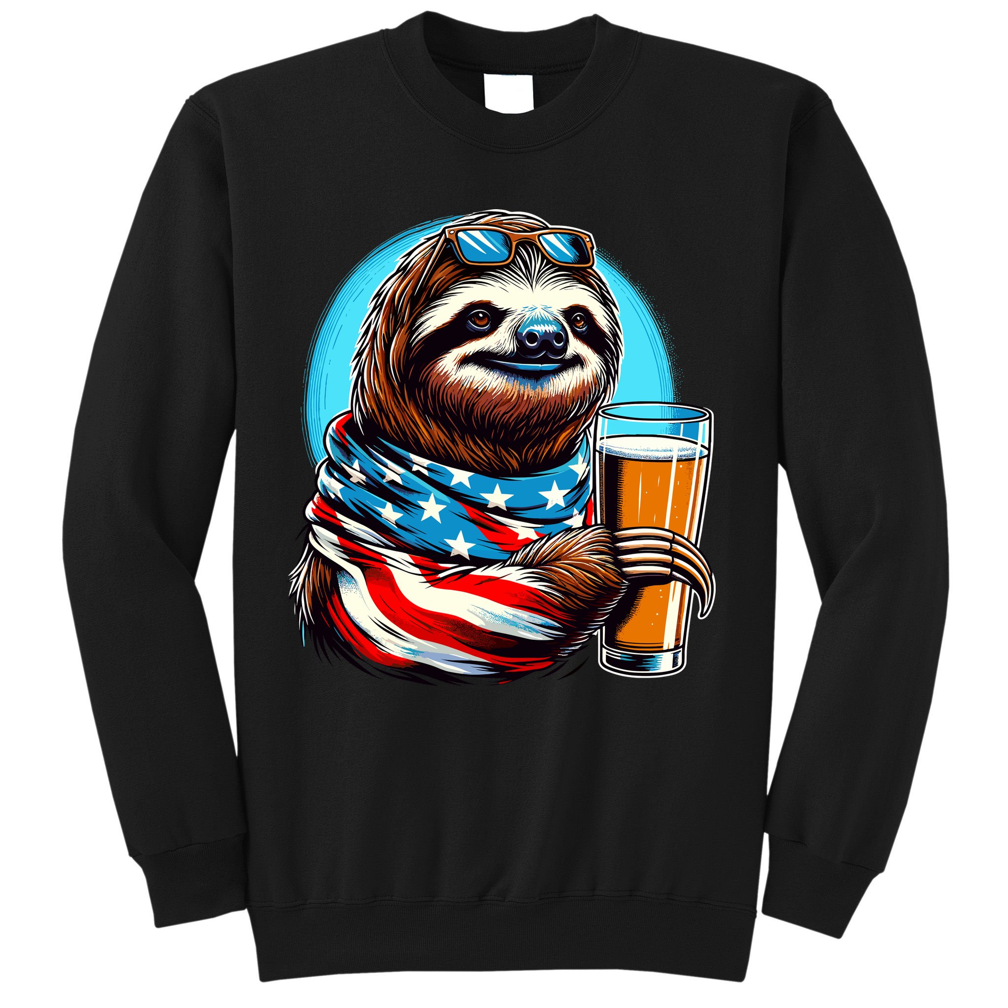 Sloth Holding Beer Usa Flag Sweatshirt