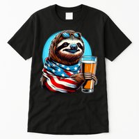 Sloth Holding Beer Usa Flag Tall T-Shirt