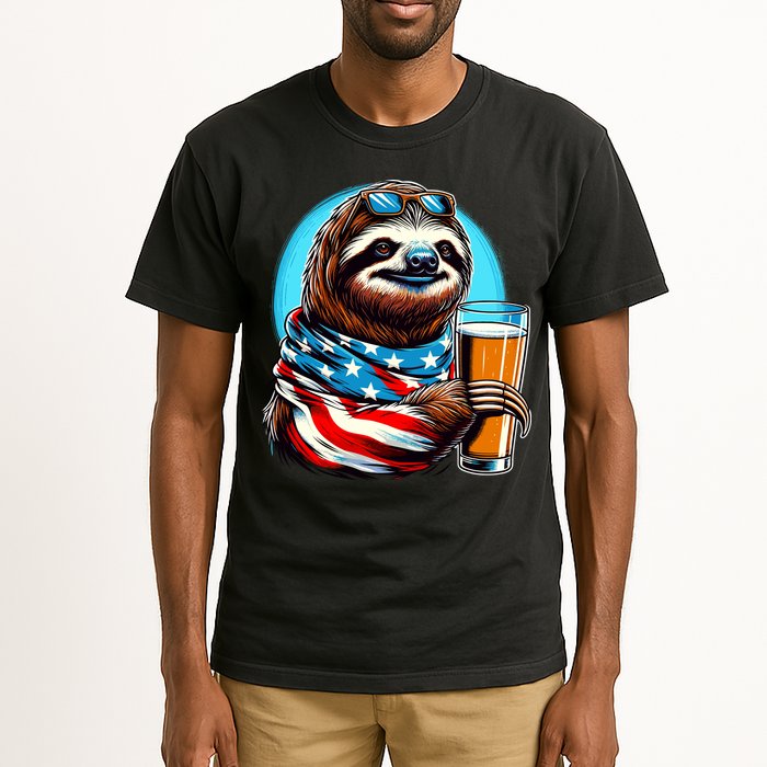 Sloth Holding Beer Usa Flag Tall T-Shirt