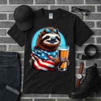 Sloth Holding Beer Usa Flag Tall T-Shirt