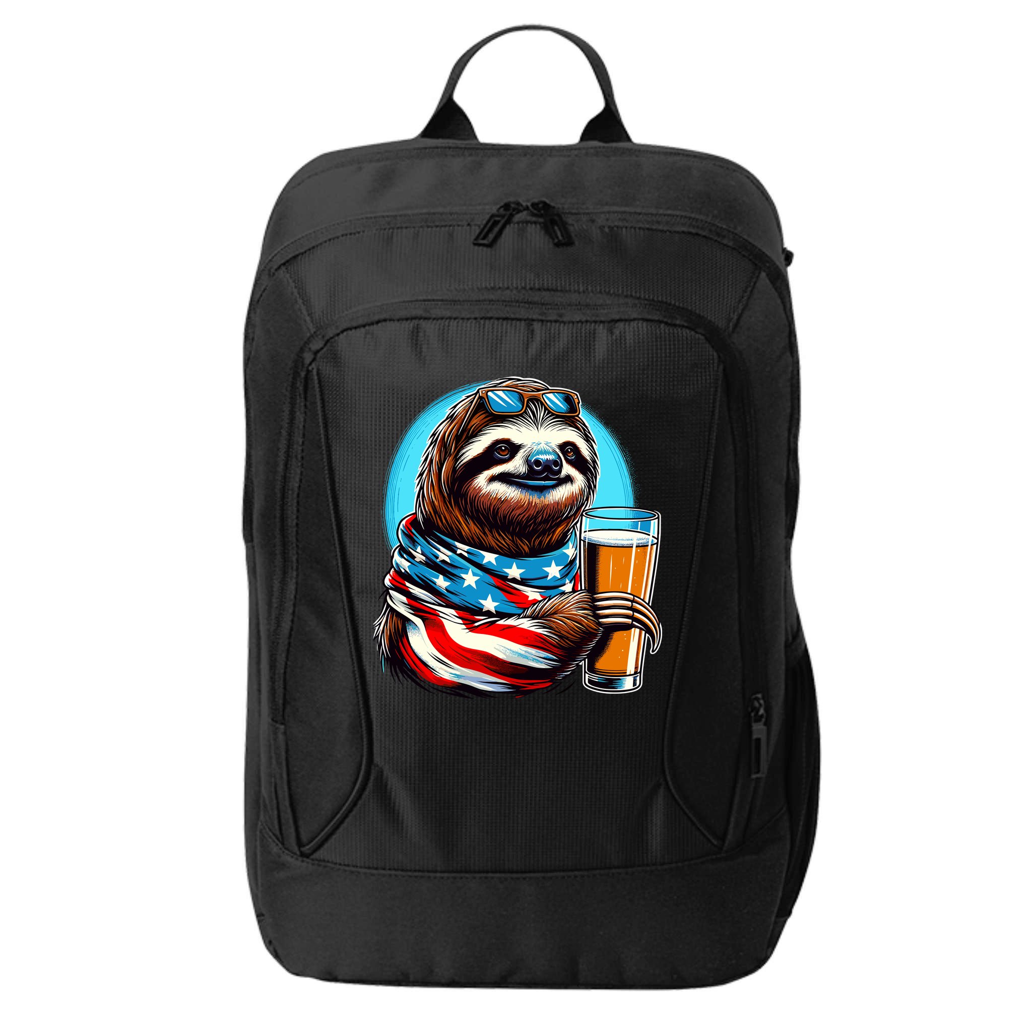 Sloth Holding Beer Usa Flag City Backpack