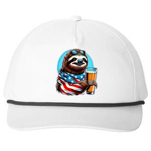 Sloth Holding Beer Usa Flag Snapback Five-Panel Rope Hat