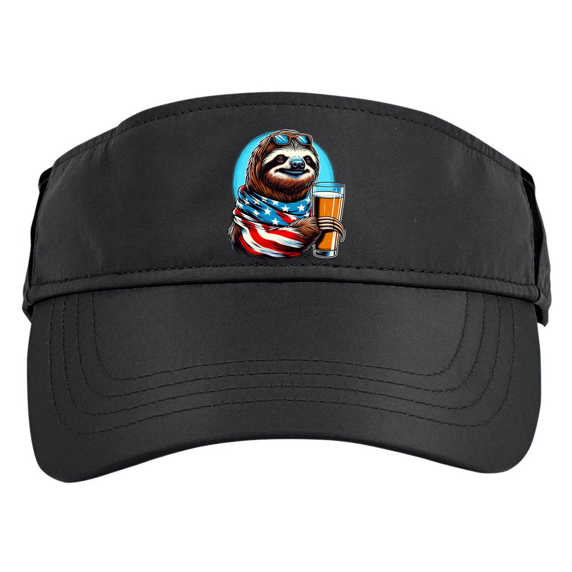 Sloth Holding Beer Usa Flag Adult Drive Performance Visor