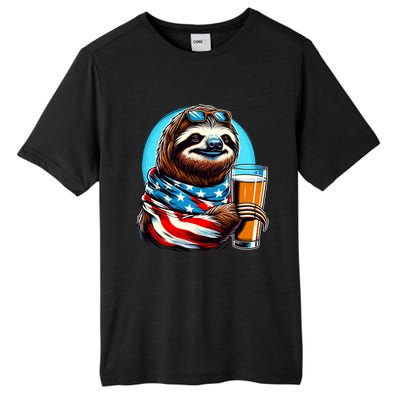 Sloth Holding Beer Usa Flag Tall Fusion ChromaSoft Performance T-Shirt