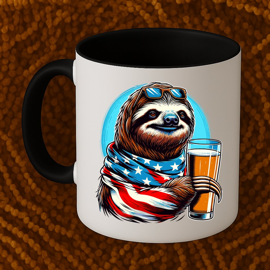 Sloth Holding Beer Usa Flag Mug