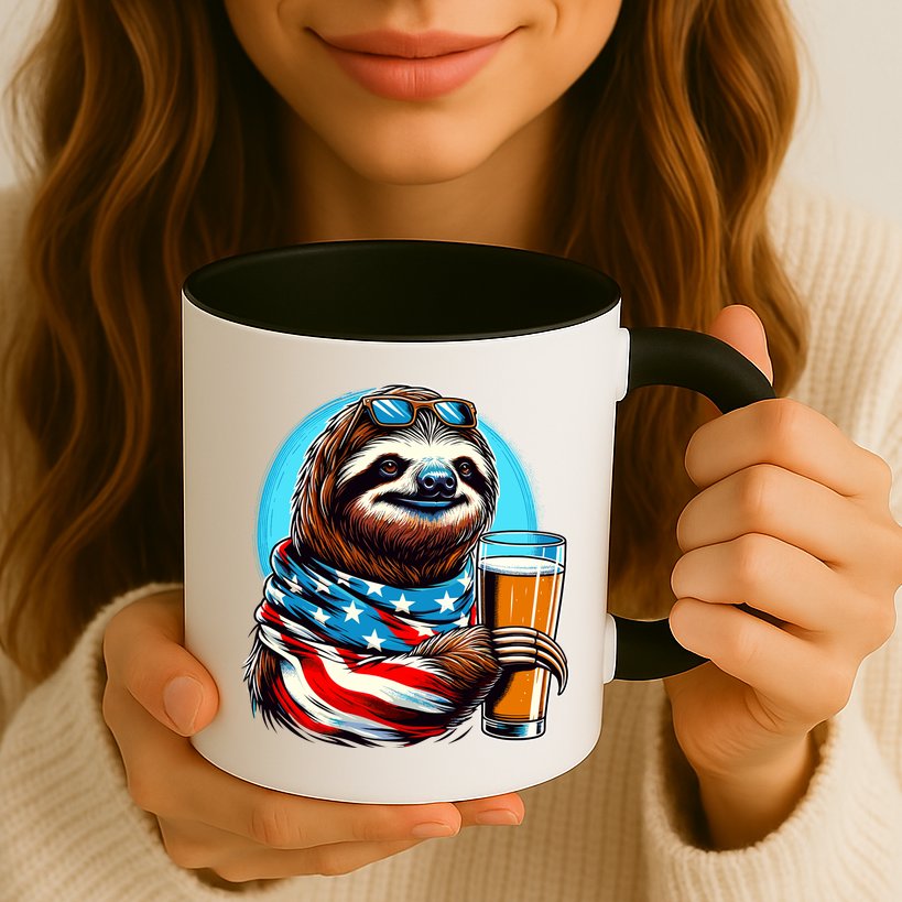 Sloth Holding Beer Usa Flag Mug