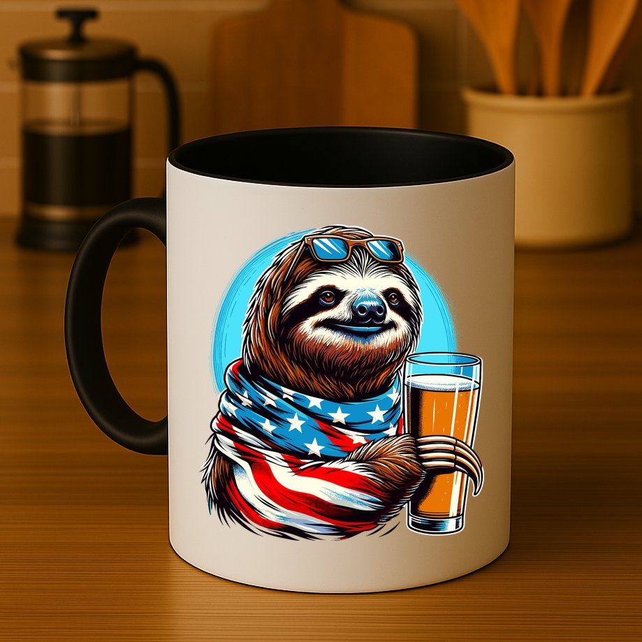 Sloth Holding Beer Usa Flag Mug