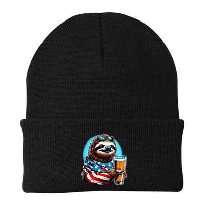 Sloth Holding Beer Usa Flag Beanie