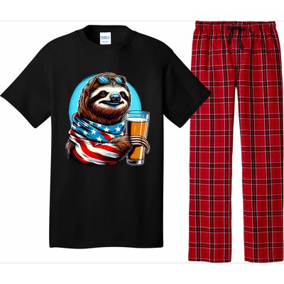 Sloth Holding Beer Usa Flag Pajama Set