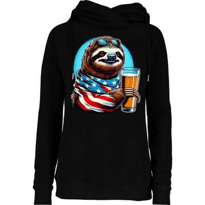 Sloth Holding Beer Usa Flag Womens Funnel Neck Pullover Hood