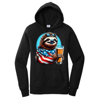 Sloth Holding Beer Usa Flag Women's Pullover Hoodie