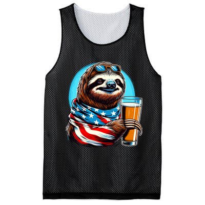 Sloth Holding Beer Usa Flag Mesh Reversible Basketball Jersey Tank