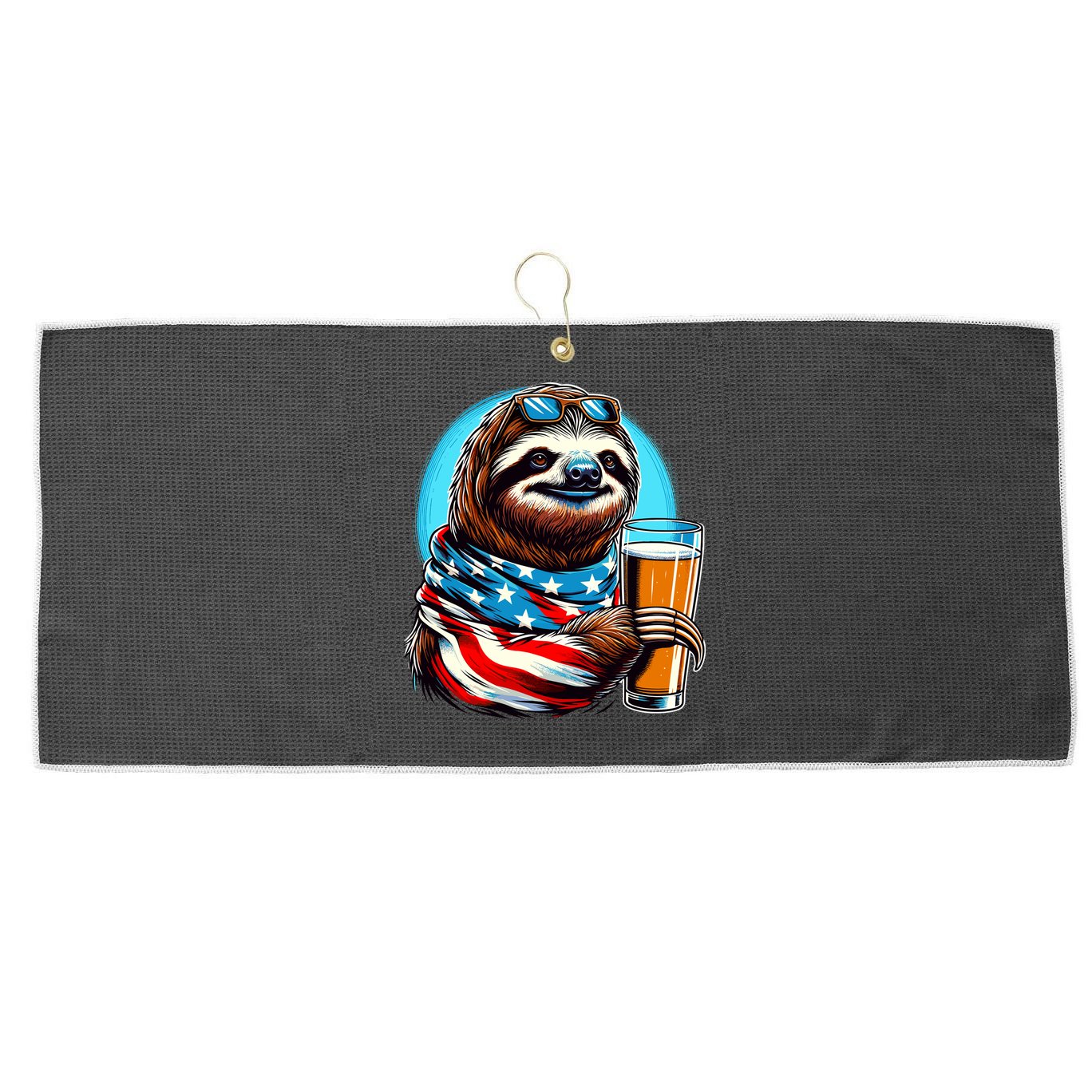 Sloth Holding Beer Usa Flag Large Microfiber Waffle Golf Towel