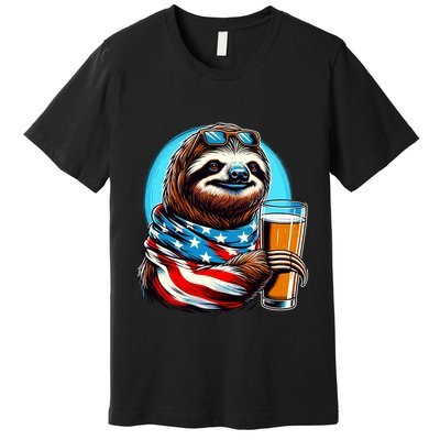 Sloth Holding Beer Usa Flag Premium T-Shirt