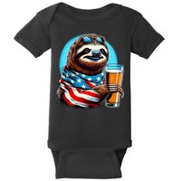 Sloth Holding Beer Usa Flag Baby Bodysuit