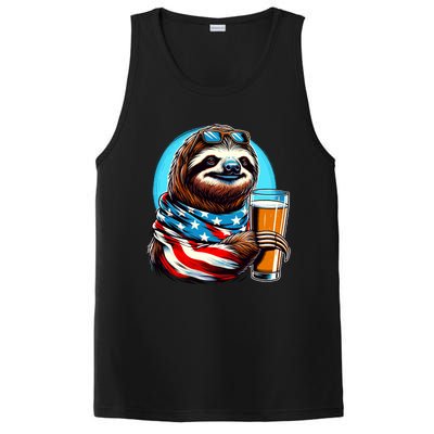 Sloth Holding Beer Usa Flag PosiCharge Competitor Tank