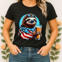 Sloth Holding Beer Usa Flag Womens T-Shirt