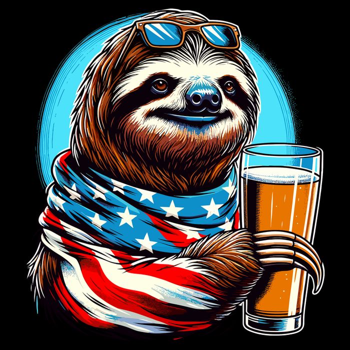 Sloth Holding Beer Usa Flag Womens T-Shirt