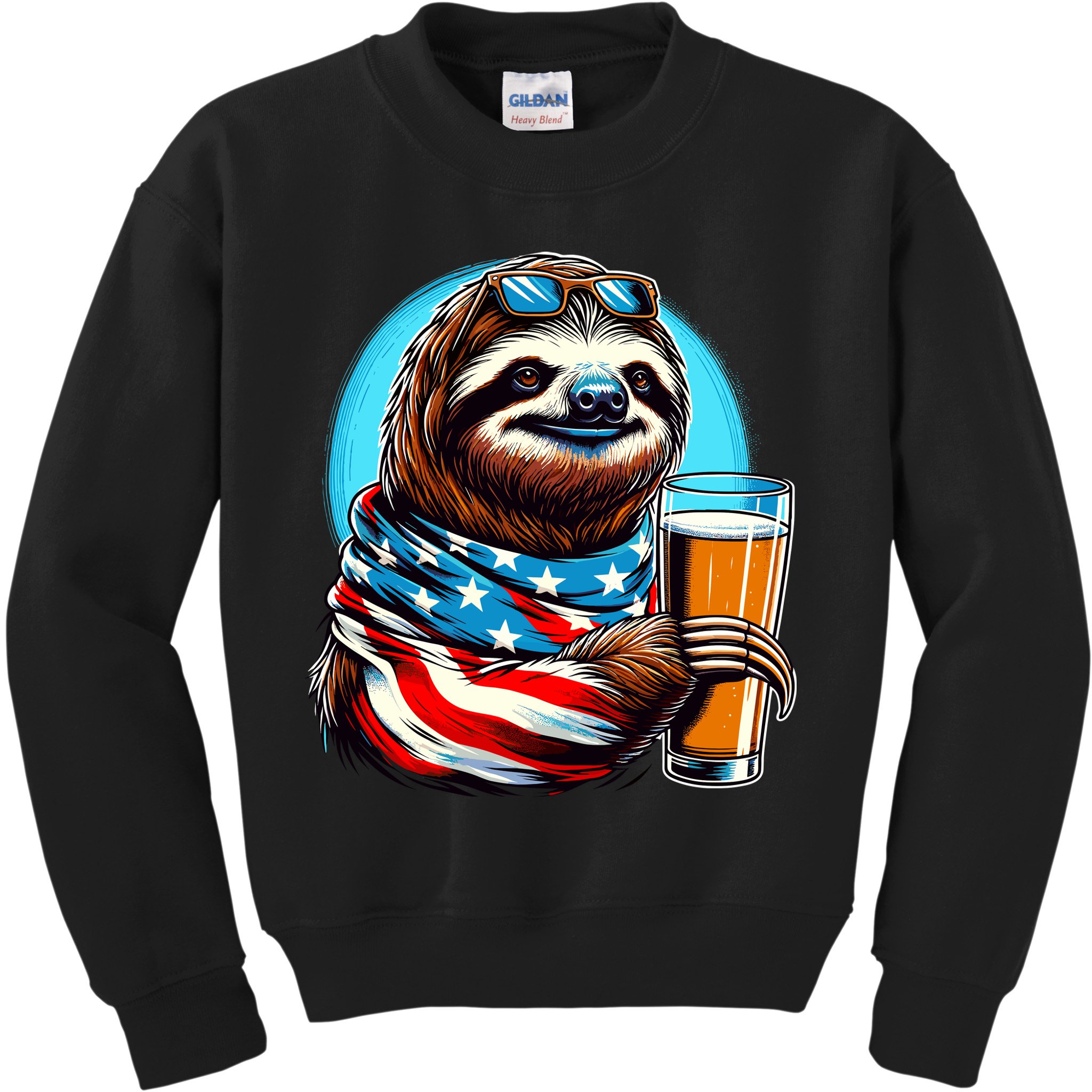Sloth Holding Beer Usa Flag Kids Sweatshirt