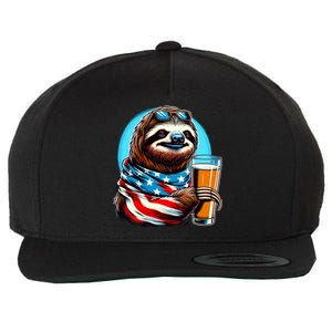 Sloth Holding Beer Usa Flag Wool Snapback Cap