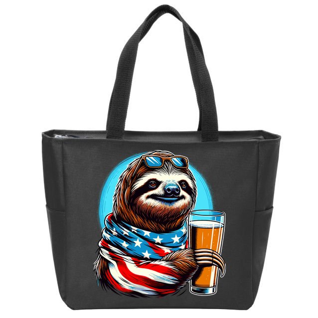 Sloth Holding Beer Usa Flag Zip Tote Bag