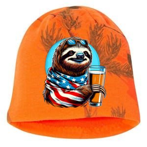 Sloth Holding Beer Usa Flag Kati - Camo Knit Beanie