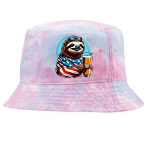 Sloth Holding Beer Usa Flag Tie-Dyed Bucket Hat