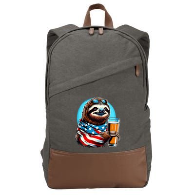 Sloth Holding Beer Usa Flag Cotton Canvas Backpack