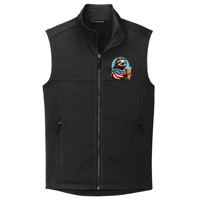 Sloth Holding Beer Usa Flag Collective Smooth Fleece Vest