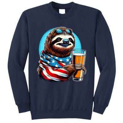 Sloth Holding Beer Usa Flag Sweatshirt