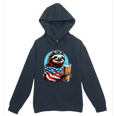 Sloth Holding Beer Usa Flag Urban Pullover Hoodie