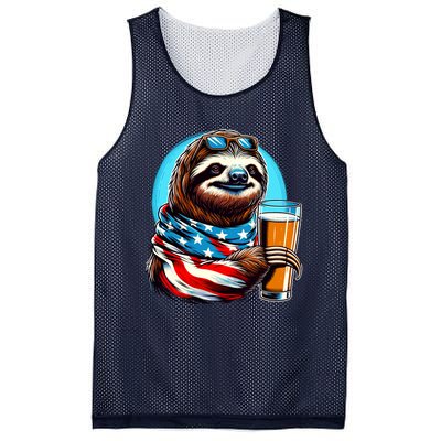 Sloth Holding Beer Usa Flag Mesh Reversible Basketball Jersey Tank