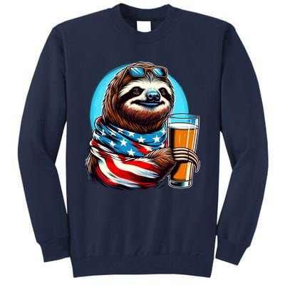 Sloth Holding Beer Usa Flag Tall Sweatshirt