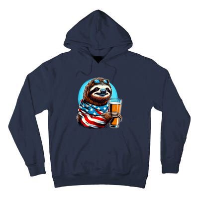 Sloth Holding Beer Usa Flag Tall Hoodie