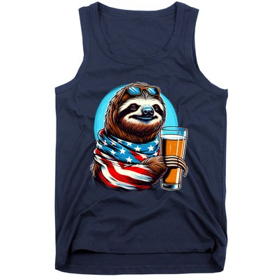 Sloth Holding Beer Usa Flag Tank Top