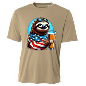 Sloth Holding Beer Usa Flag Cooling Performance Crew T-Shirt