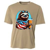 Sloth Holding Beer Usa Flag Cooling Performance Crew T-Shirt