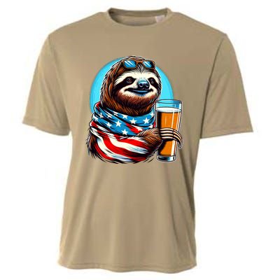 Sloth Holding Beer Usa Flag Cooling Performance Crew T-Shirt