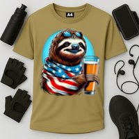 Sloth Holding Beer Usa Flag Cooling Performance Crew T-Shirt