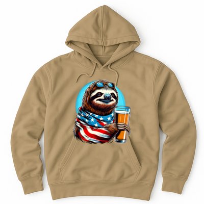 Sloth Holding Beer Usa Flag Hoodie