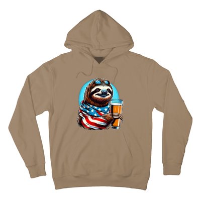 Sloth Holding Beer Usa Flag Hoodie