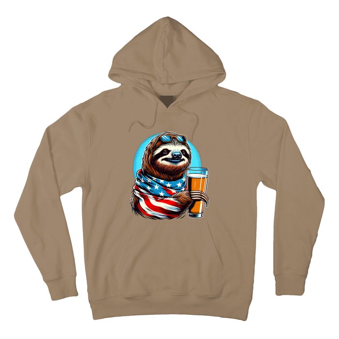 Sloth Holding Beer Usa Flag Hoodie