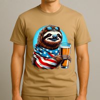 Sloth Holding Beer Usa Flag T-Shirt