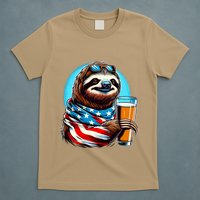 Sloth Holding Beer Usa Flag T-Shirt