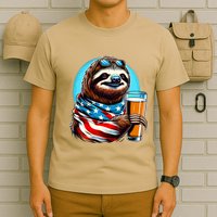 Sloth Holding Beer Usa Flag T-Shirt